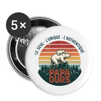 Papa Ours Montagne Retro Soleil - Lot de 5 petits badges (25 mm) - blanc - Devant