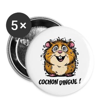 VERRÜCKTES SCHWEIN! - Buttons klein 25 mm (5er Pack) - Weiß - Vorne