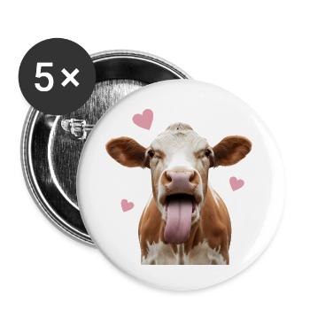 Amour de vache – Douce vache au cœur - Lot de 5 petits badges (25 mm) - blanc - Devant