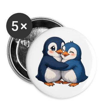 Kuschelige Pinguin-Umarmung - Buttons klein 25 mm (5er Pack) - Weiß - Vorne