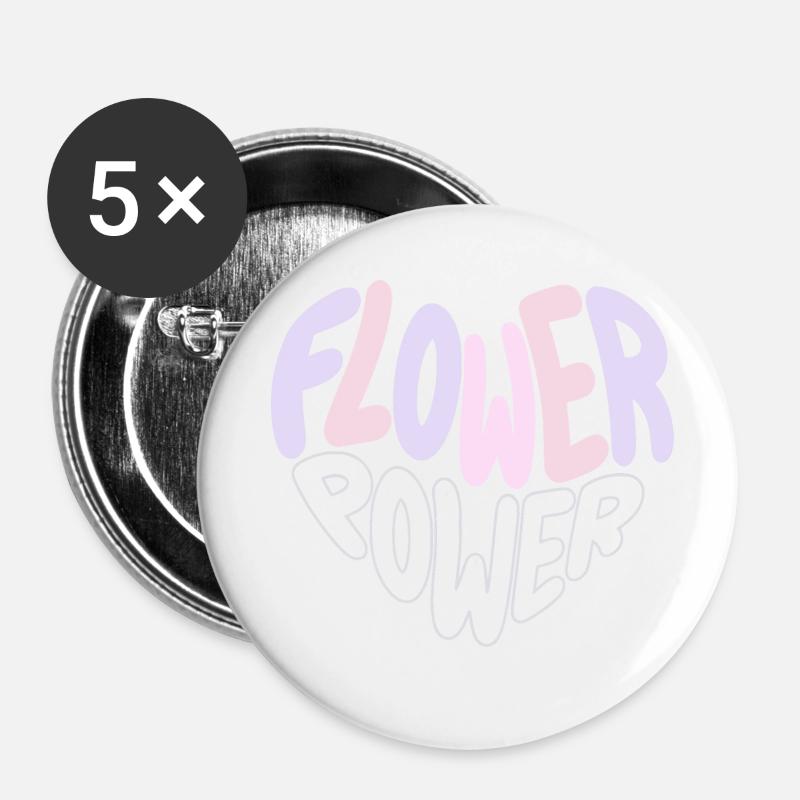 Pastel Flower Power Rétro - Lot de 5 petits badges (25 mm) - blanc