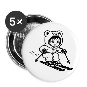 Ski Bärchen im Anime Style - Buttons klein 25 mm (5er Pack) - Weiß - Vorne