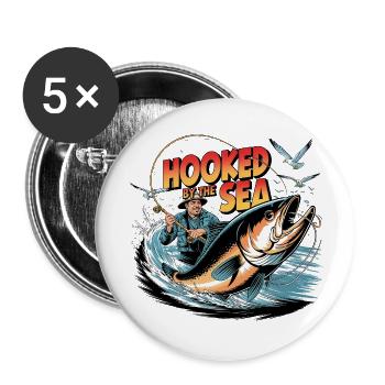Hooked By The Sea Vintage Fishing - Buttons small 1''/25 mm (5-pack) - white - Front