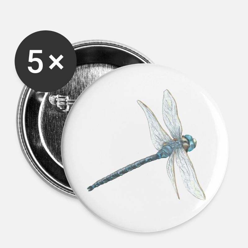 Illustration de libellule sarcelle - Lot de 5 petits badges (25 mm) - blanc