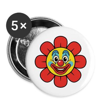 Karneval Clown Blume, Spritzblume Kostüm - Buttons klein 25 mm (5er Pack) - Weiß - Vorne