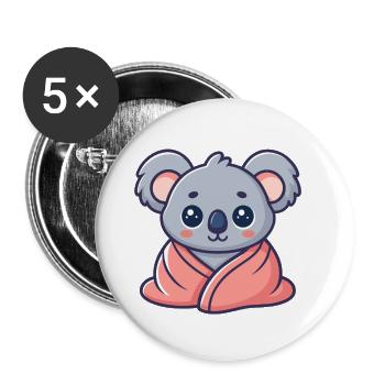 Kawaii-Koala in rosa Laken gewickelt - Buttons klein 25 mm (5er Pack) - Weiß - Vorne