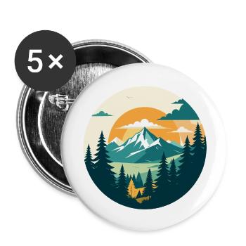 Mountains Mountain Forest High Mountain Hiking Circle Motif - Buttons small 1''/25 mm (5-pack) - white - Front