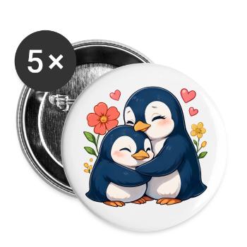 Des manchots câlins dans une mer de fleurs - Lot de 5 petits badges (25 mm) - blanc - Devant