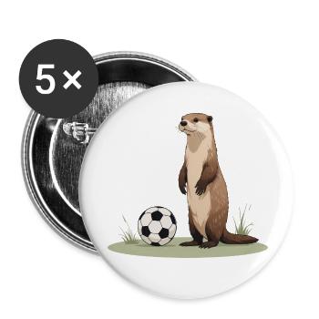 Loutre avec ballon de foot - Lot de 5 petits badges (25 mm) - blanc - Devant