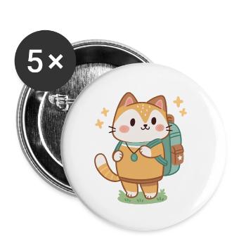 Süßer Abenteurer-Katzen-Rucksack - Buttons klein 25 mm (5er Pack) - Weiß - Vorne