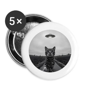 Funny UFO Space Cat Alien Design - Buttons small 1''/25 mm (5-pack) - white - Front