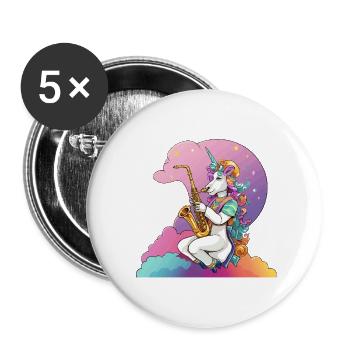 Saxophon Unicorn im Regenbogen - Buttons klein 25 mm (5er Pack) - Weiß - Vorne