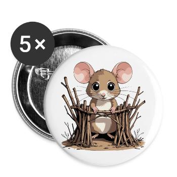 Wood mouse in a network of branches - Buttons small 1''/25 mm (5-pack) - white - Front