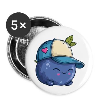 Kawaii Blaubeere mit Cap - Buttons klein 25 mm (5er Pack) - Weiß - Vorne