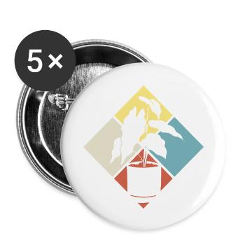 Plantes succulentes amantes de plantes rétro - Lot de 5 petits badges (25 mm) - blanc - Devant
