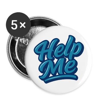 Help Me Blue Script Logo - Buttons small 1''/25 mm (5-pack) - white - Front