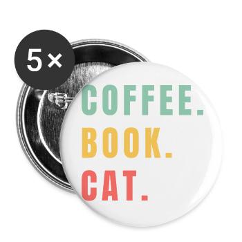 COFFEE BOOK CAT - Buttons klein 25 mm (5er Pack) - Weiß - Vorne