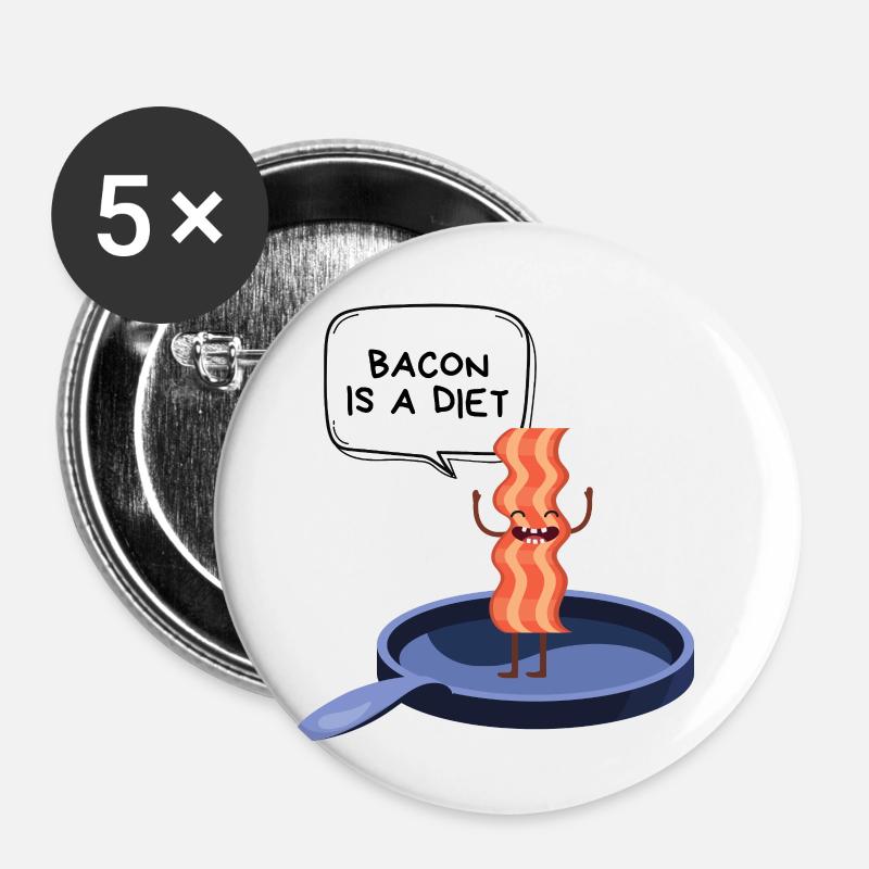 Humour Régime Bacon - Lot de 5 petits badges (25 mm) - blanc