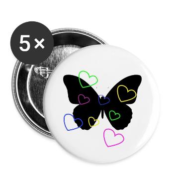Multicolor Neon Hearts on Butterfly - Buttons small 1''/25 mm (5-pack) - white - Front