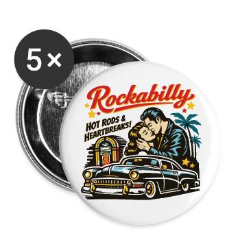 Rockabilly Vintage Rock & Roll des années 50 | Hot Rod - Lot de 5 petits badges (25 mm) - blanc - Devant