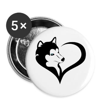 Husky Silhouette mit blauem Auge - Buttons klein 25 mm (5er Pack) - Weiß - Vorne