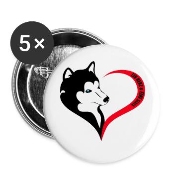 Silhouette de chien avec cœur et âme - Lot de 5 petits badges (25 mm) - blanc - Devant
