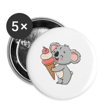 Koala gourmand et cornet de glace - Buttons small 1''/25 mm (5-pack) - white - Front