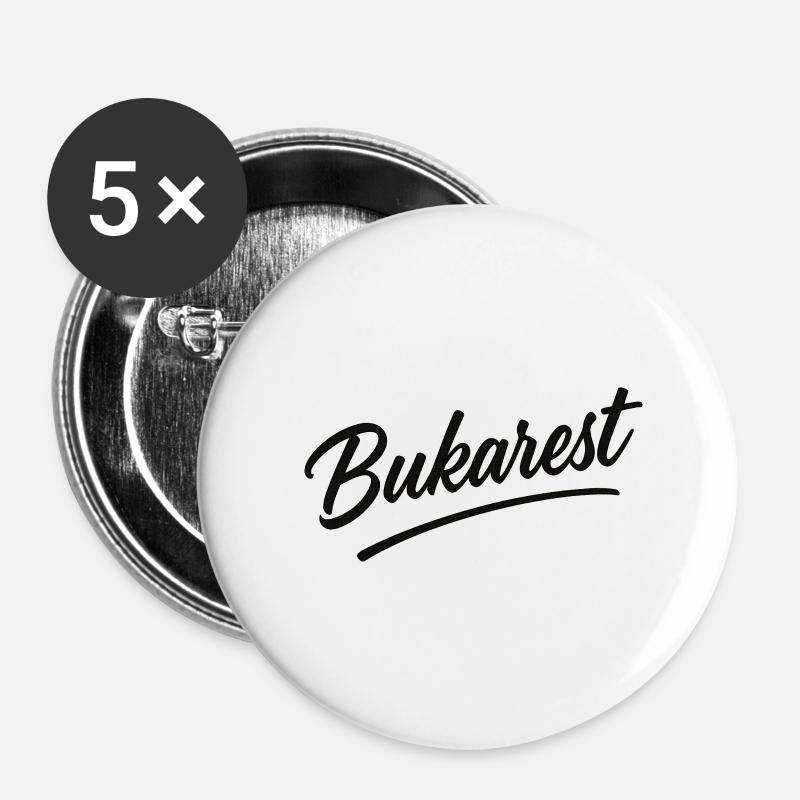 Bukarest Script Vintage Logo - Buttons klein 25 mm (5er Pack) - Weiß