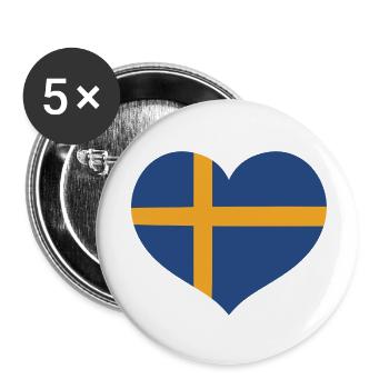 Cœur du drapeau suédois - Lot de 5 petits badges (25 mm) - blanc - Devant