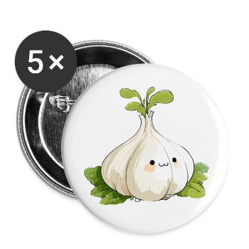 Kawaii Knoblauchknolle Mascot - Buttons klein 25 mm (5er Pack) - Weiß - Vorne