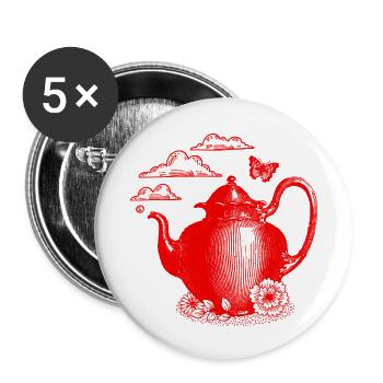 Vintage Red Teapot - Buttons small 1''/25 mm (5-pack) - white - Front
