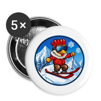 Ski de poulet - Lot de 5 petits badges (25 mm) - blanc - Devant