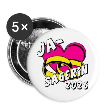 Junggesellenabschied , JGA Braut Ja Sagerin 2026 - Buttons klein 25 mm (5er Pack) - Weiß - Vorne