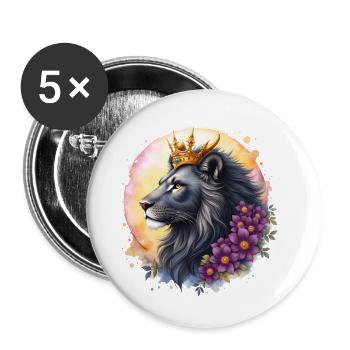 Königlicher Löwe mit Blumenkrone - Buttons klein 25 mm (5er Pack) - Weiß - Vorne