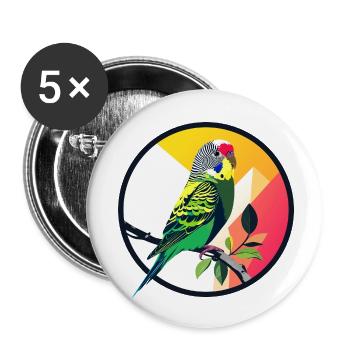 Bunter Wellensittich Papagei auf Ast Kunst Design - Buttons klein 25 mm (5er Pack) - Weiß - Vorne