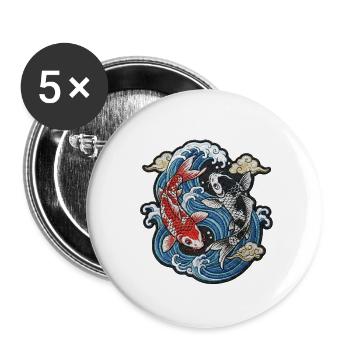Koi en vagues : Broderie Sereni - Lot de 5 petits badges (25 mm) - blanc - Devant
