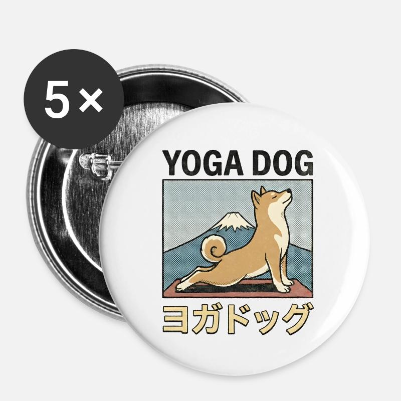 Yoga Dog - Buttons small 1''/25 mm (5-pack) - white