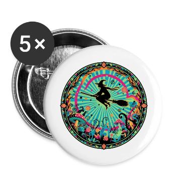 Motif psychédélique du vol des sorcières de la Forêt Sauvage - Lot de 5 petits badges (25 mm) - blanc - Devant