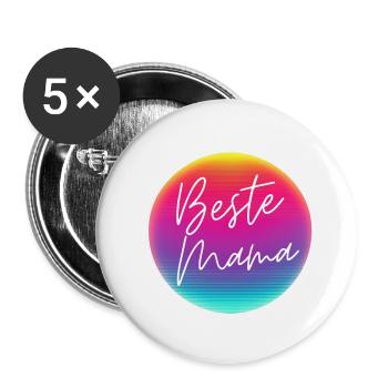 Beste Mama! Neon Kreis Personalisierbar - Buttons klein 25 mm (5er Pack) - Weiß - Vorne