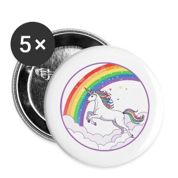 Regenbogen Einhorn über Wolken Herzchen Motiv - Buttons klein 25 mm (5er Pack) - Weiß - Vorne
