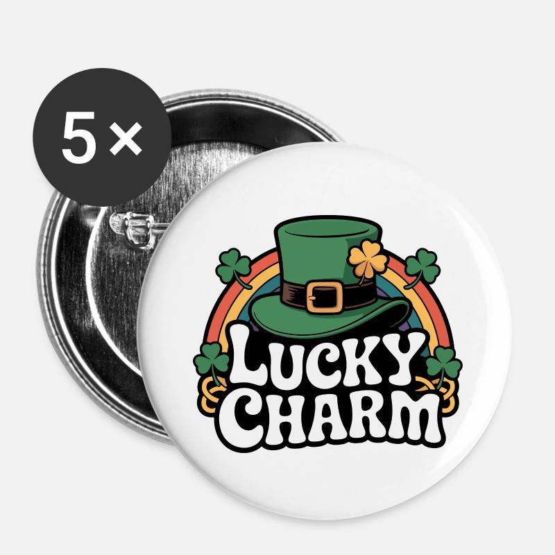 Lucky Charm Leprechaun-Hat Design - Buttons small 1''/25 mm (5-pack) - white