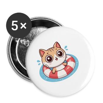 Chat Kawaii Dans Bouée Rouge - Lot de 5 petits badges (25 mm) - blanc - Devant