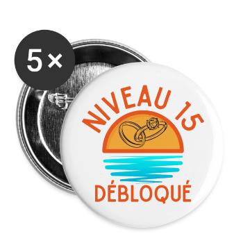 Level 15 freigeschaltet – 15 Jahre Ehe - Buttons klein 25 mm (5er Pack) - Weiß - Vorne