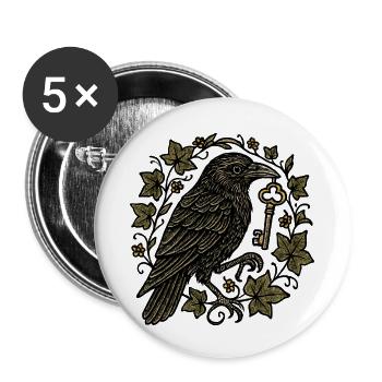 Rabe mit Schlüssel im Efeu - Buttons klein 25 mm (5er Pack) - Weiß - Vorne