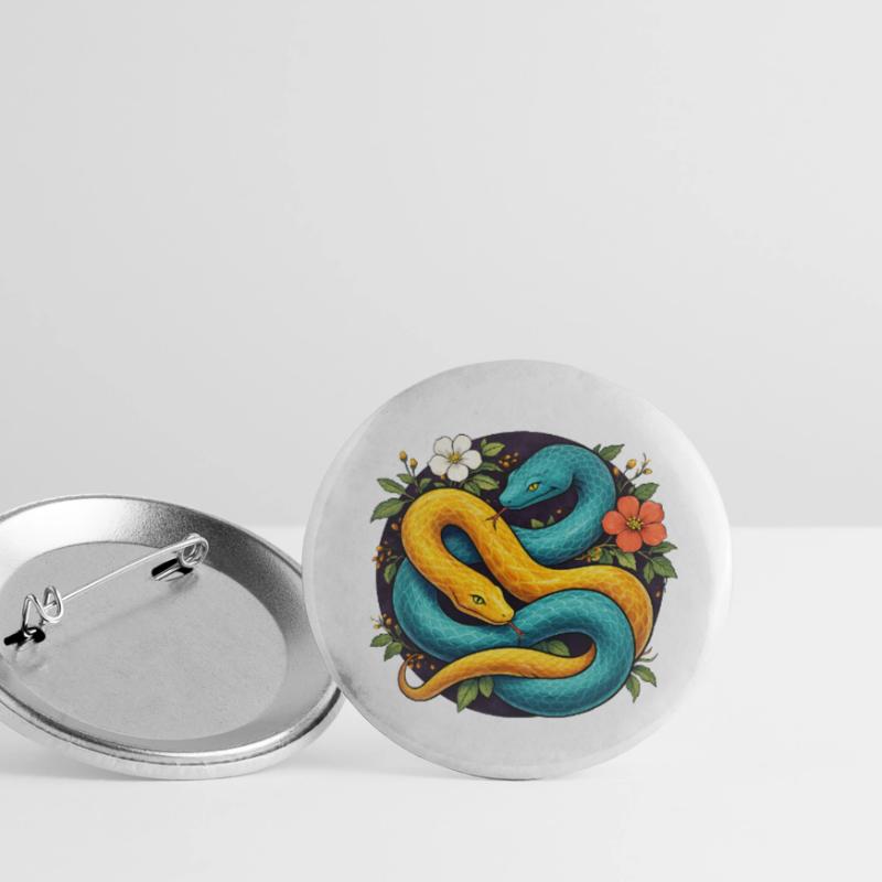Deux serpents python dans l’anneau fleuri Lot de 5 petits badges (25 mm)