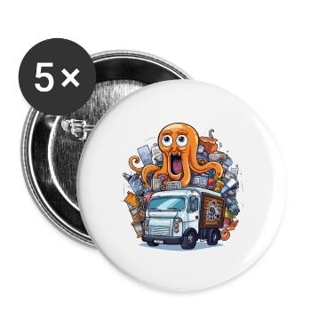 Oktopus im Müllwagen - Buttons klein 25 mm (5er Pack) - Weiß - Vorne