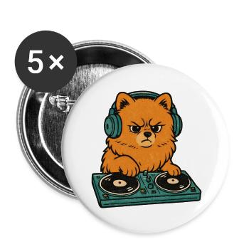 DJ rétro Zwergspitz : Poméranian à la platine - Lot de 5 petits badges (25 mm) - blanc - Devant