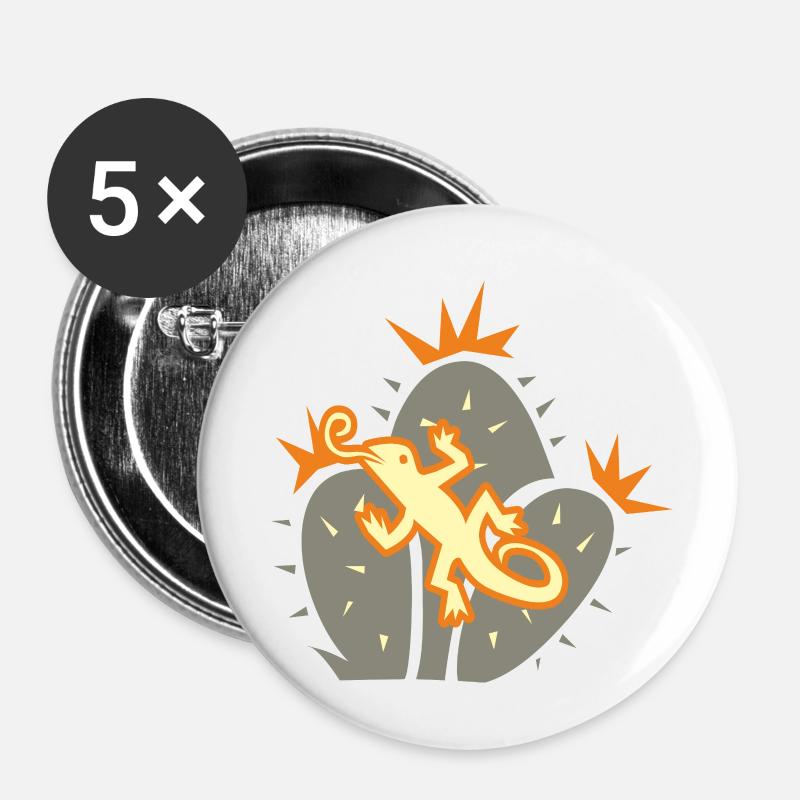 Kaktus_Eidechse - Buttons klein 25 mm (5er Pack) - Weiß