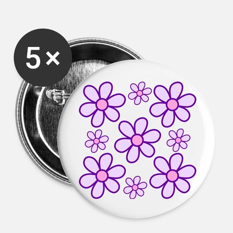 Abstrait Fleurs - Lot de 5 petits badges (25 mm) - blanc