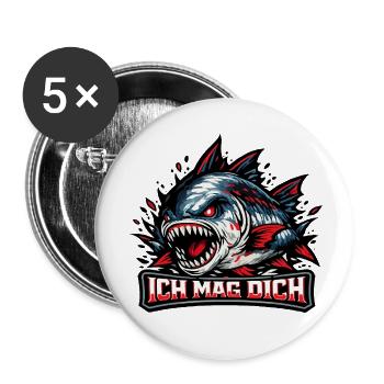 Bissiger Piranha - Netter Spruch: Ich Mag Dich - Buttons klein 25 mm (5er Pack) - Weiß - Vorne